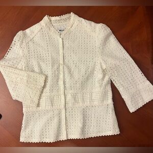 Nygard Women’s Blouse White Eyelet Mandarin Collar Size 12